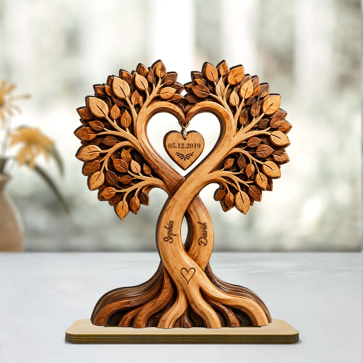 Personalized Couple Heart Tree Plaque – Custom Names & Anniversary Date Keepsake Gift