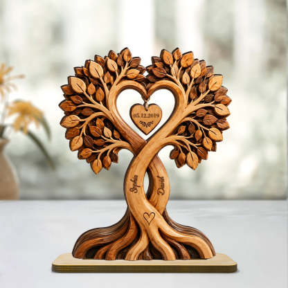 Personalized Couple Heart Tree Plaque – Custom Names & Anniversary Date Keepsake Gift