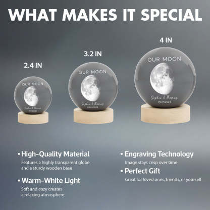 Our Moon Special Day Custom Moon Phase - Personalized Crystal Ball LED Night Light - Valentine's Day Gift For Couple