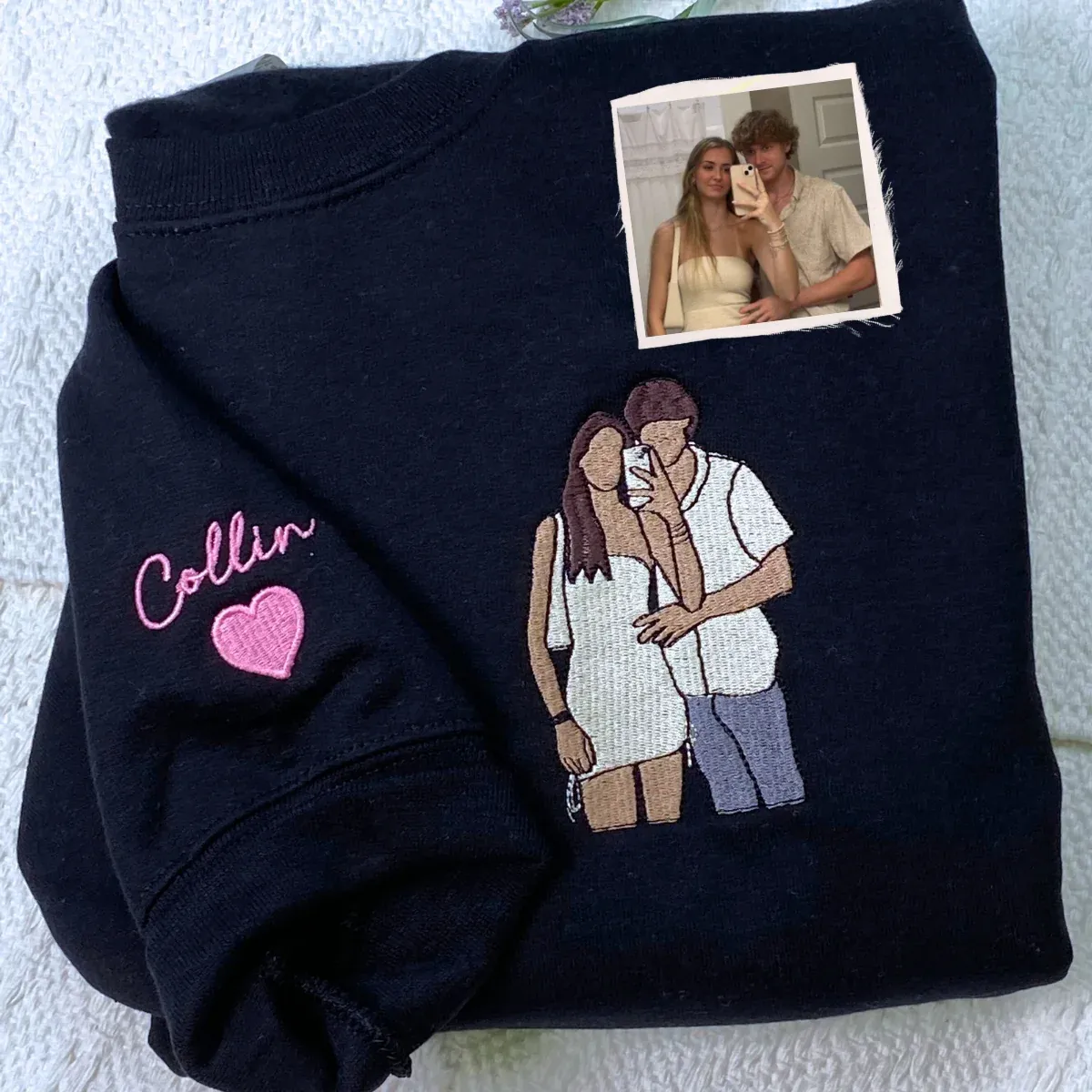Custom Embroidered Portrait From Photo Sweatshirt, Gift For Couple