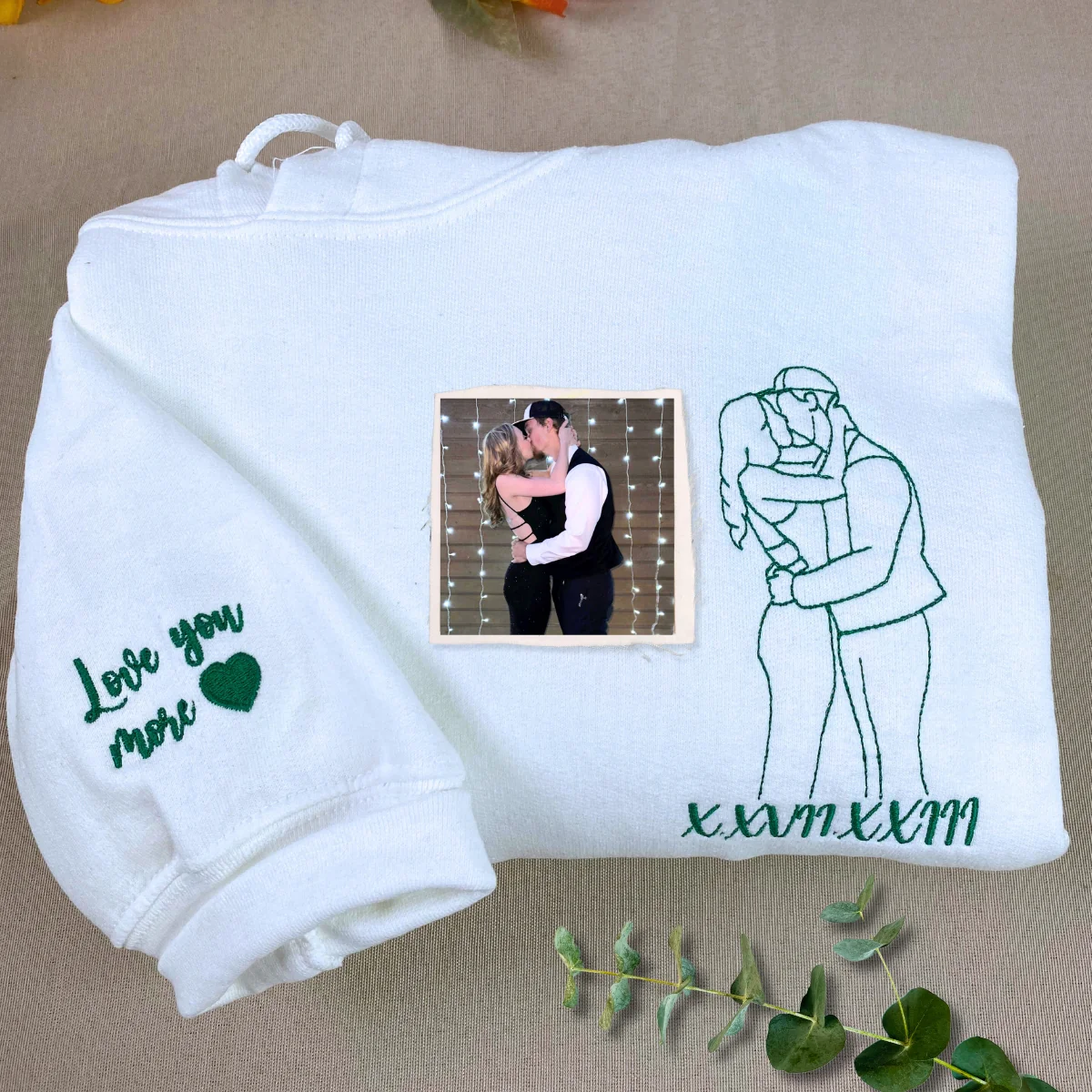 Custom Embroidered Portrait from Your Photo - Custom Portrait Couple Sweatshirt