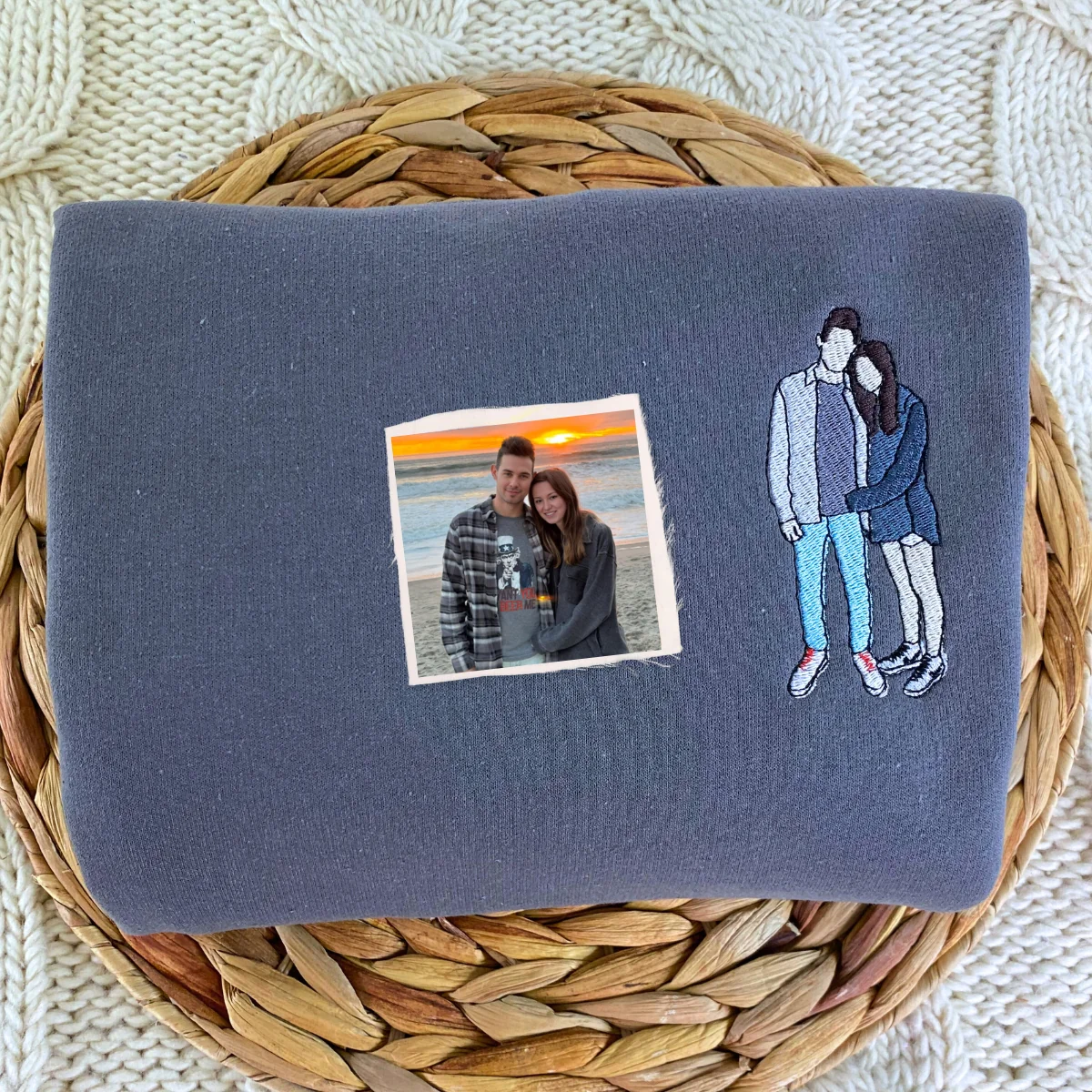 Custom Embroidered Portrait From Photo Sweatshirt, Gift For Couple