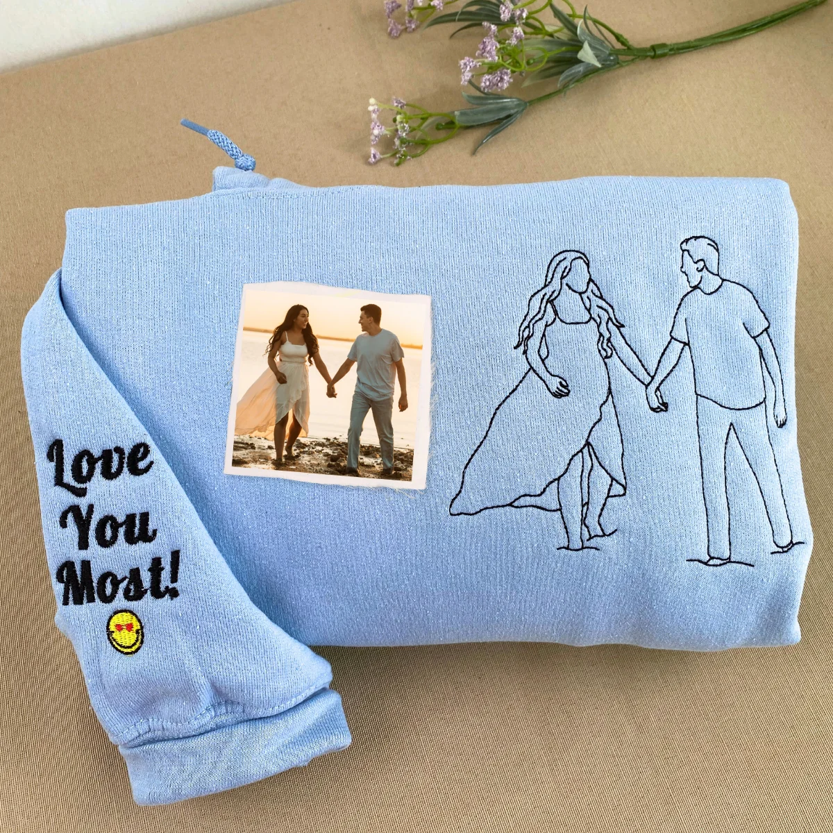 Custom Embroidered Portrait From Photo Sweatshirt, Gift For Couple