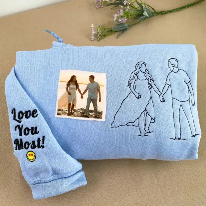 Custom Embroidered Portrait From Photo Sweatshirt, Gift For Couple