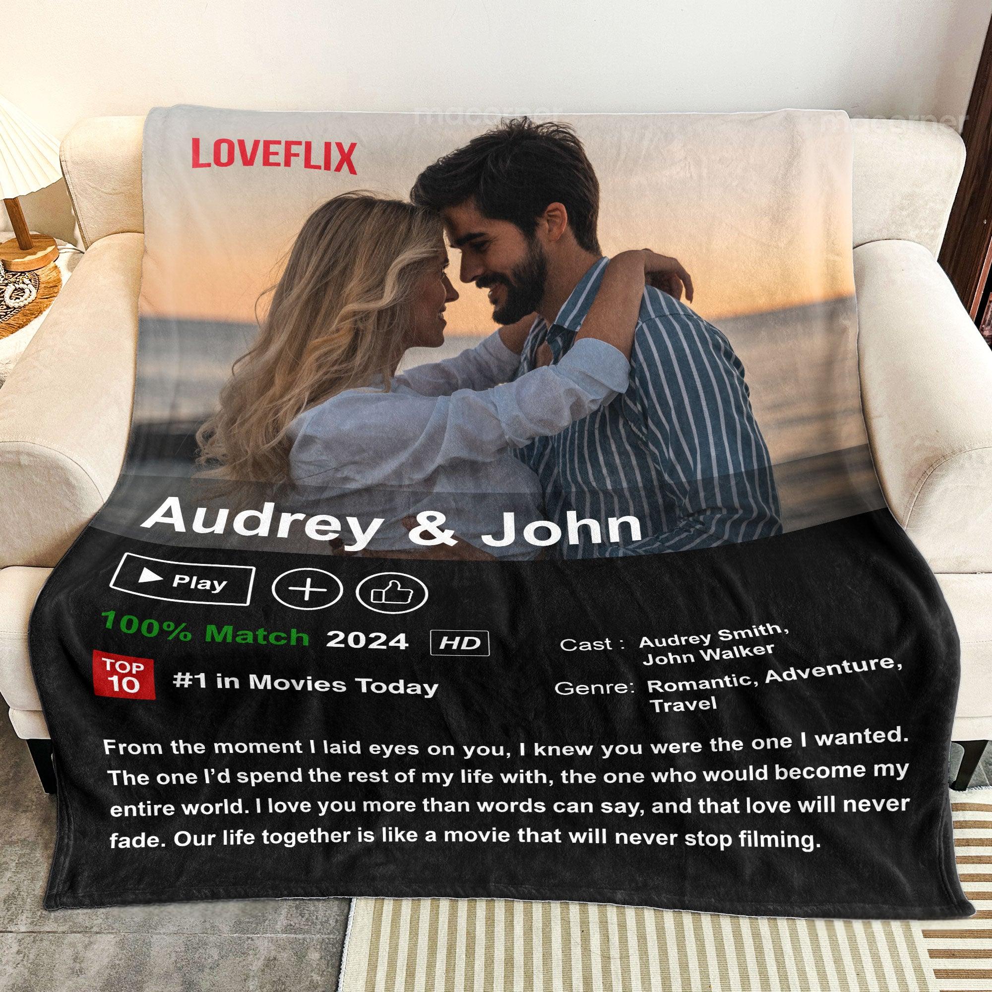 50%OFF⭐️Custom LOVEFLIX Movie Photo Blanket with Your Love Story
