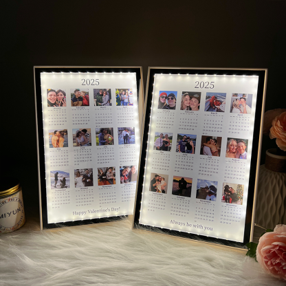 Personalized 2025 Calendar Mirror Light Box with Photo – A Perfect Valentine's Day Gift for Couples