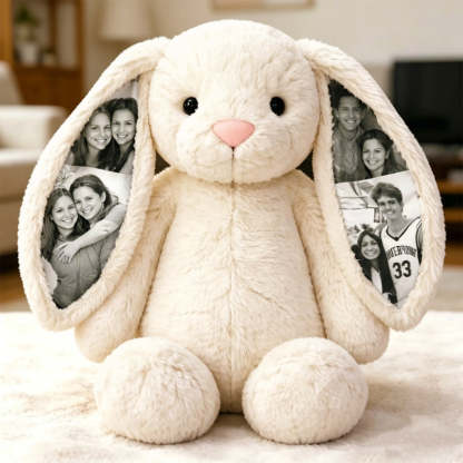 Personalized Photo Bunny Plush Toy – Cuddly bunny with hidden picture in the ears, gift for couples for Anniversaries