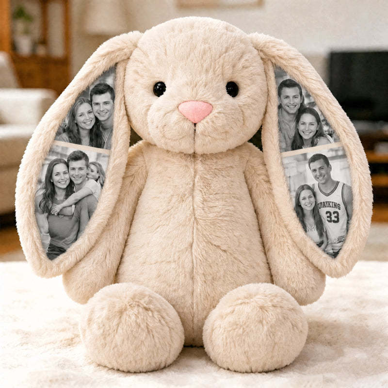 Personalized Photo Bunny Plush Toy – Cuddly bunny with hidden picture in the ears, gift for couples for Anniversaries