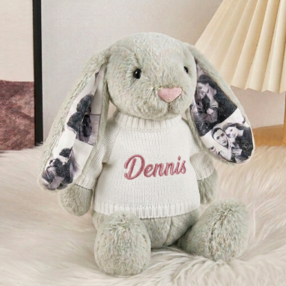 Personalized Photo Bunny Plush Toy – Cuddly bunny with hidden picture in the ears, gift for couples for Anniversaries