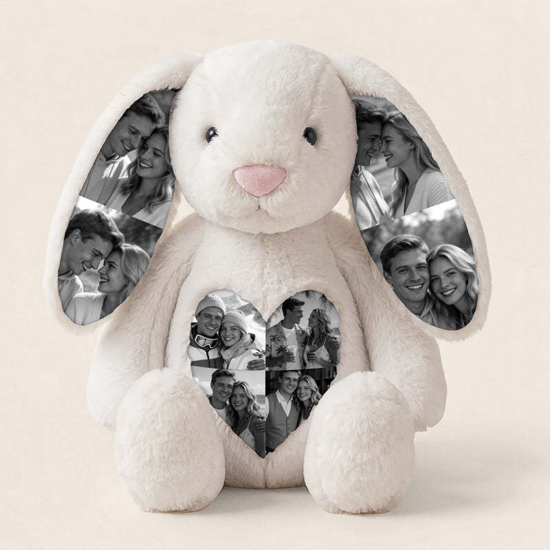 Personalized Photo Bunny Plush Toy – Cuddly bunny with hidden picture in the ears, gift for couples for Anniversaries