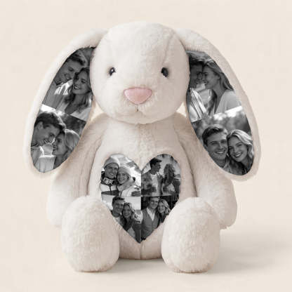 Personalized Photo Bunny Plush Toy – Cuddly bunny with hidden picture in the ears, gift for couples for Anniversaries