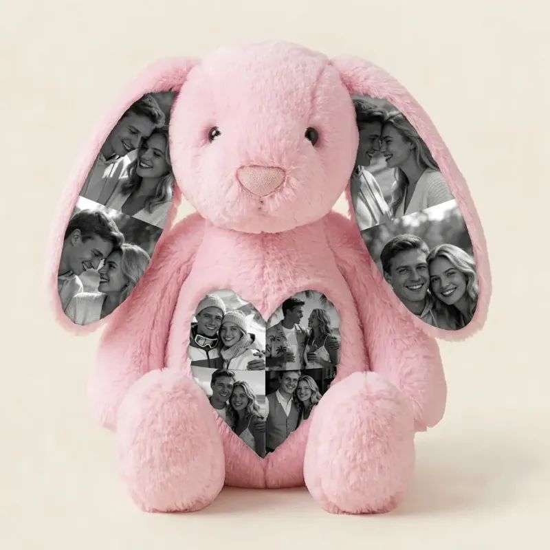 Personalized Photo Bunny Plush Toy – Cuddly bunny with hidden picture in the ears, gift for couples for Anniversaries