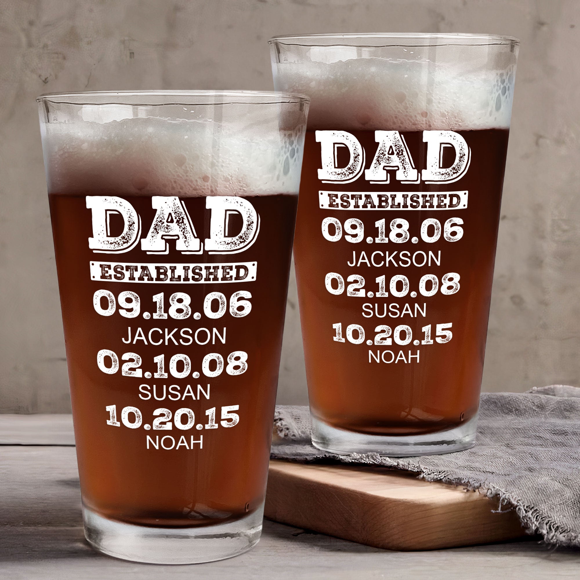 Dad Established Custom Name Father's Day Gift - Personalized Beer Glas