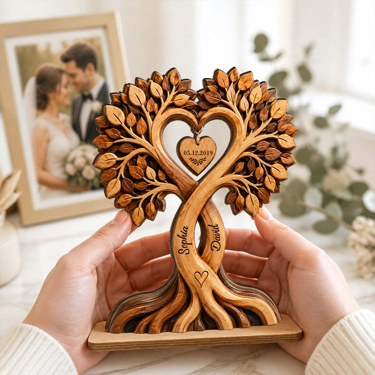 Personalized Couple Heart Tree Plaque – Custom Names & Anniversary Date Keepsake Gift