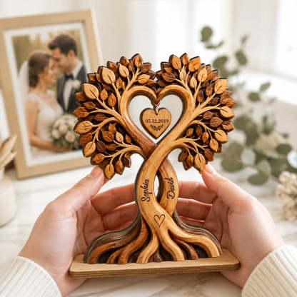 Personalized Couple Heart Tree Plaque – Custom Names & Anniversary Date Keepsake Gift