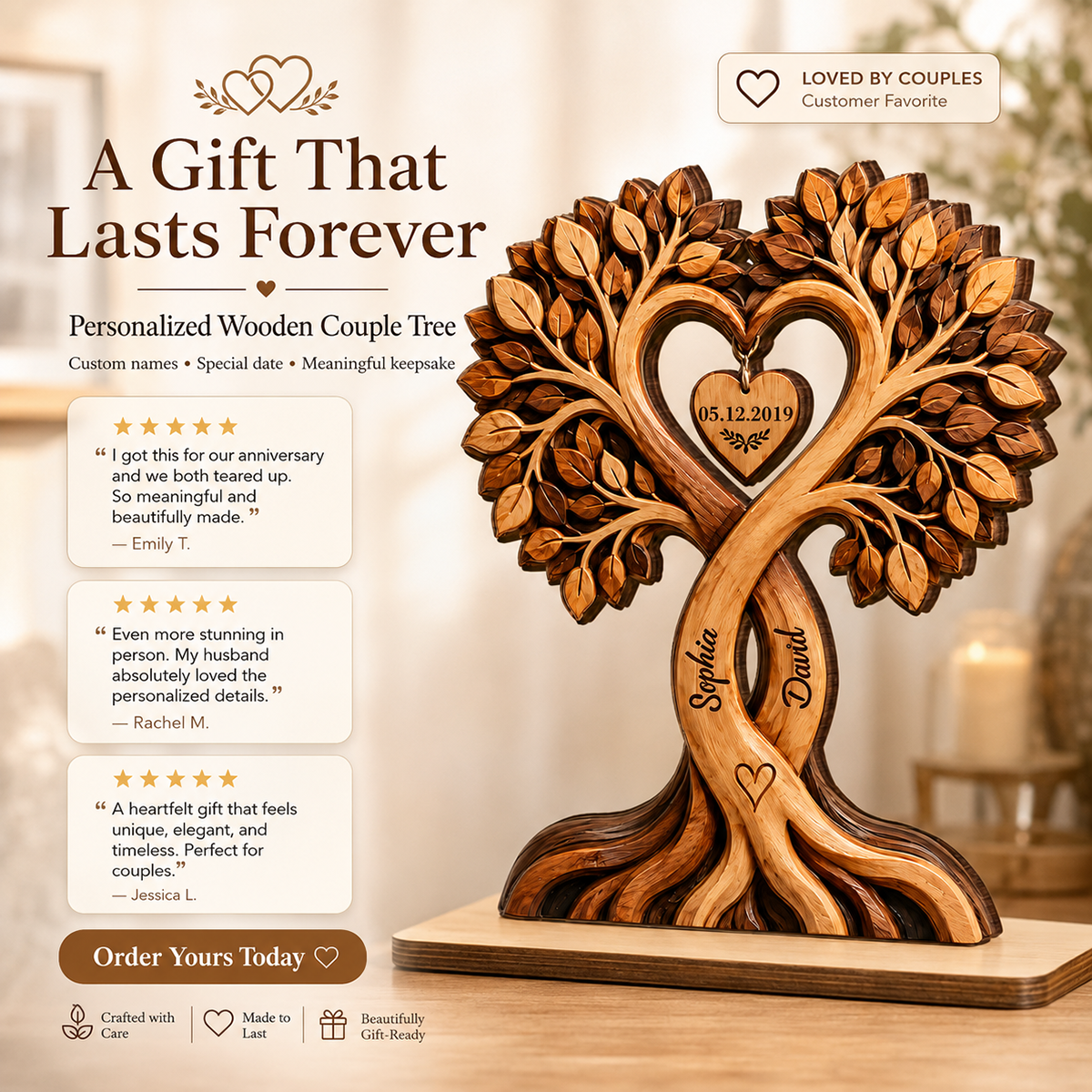 Personalized Couple Heart Tree Plaque – Custom Names & Anniversary Date Keepsake Gift
