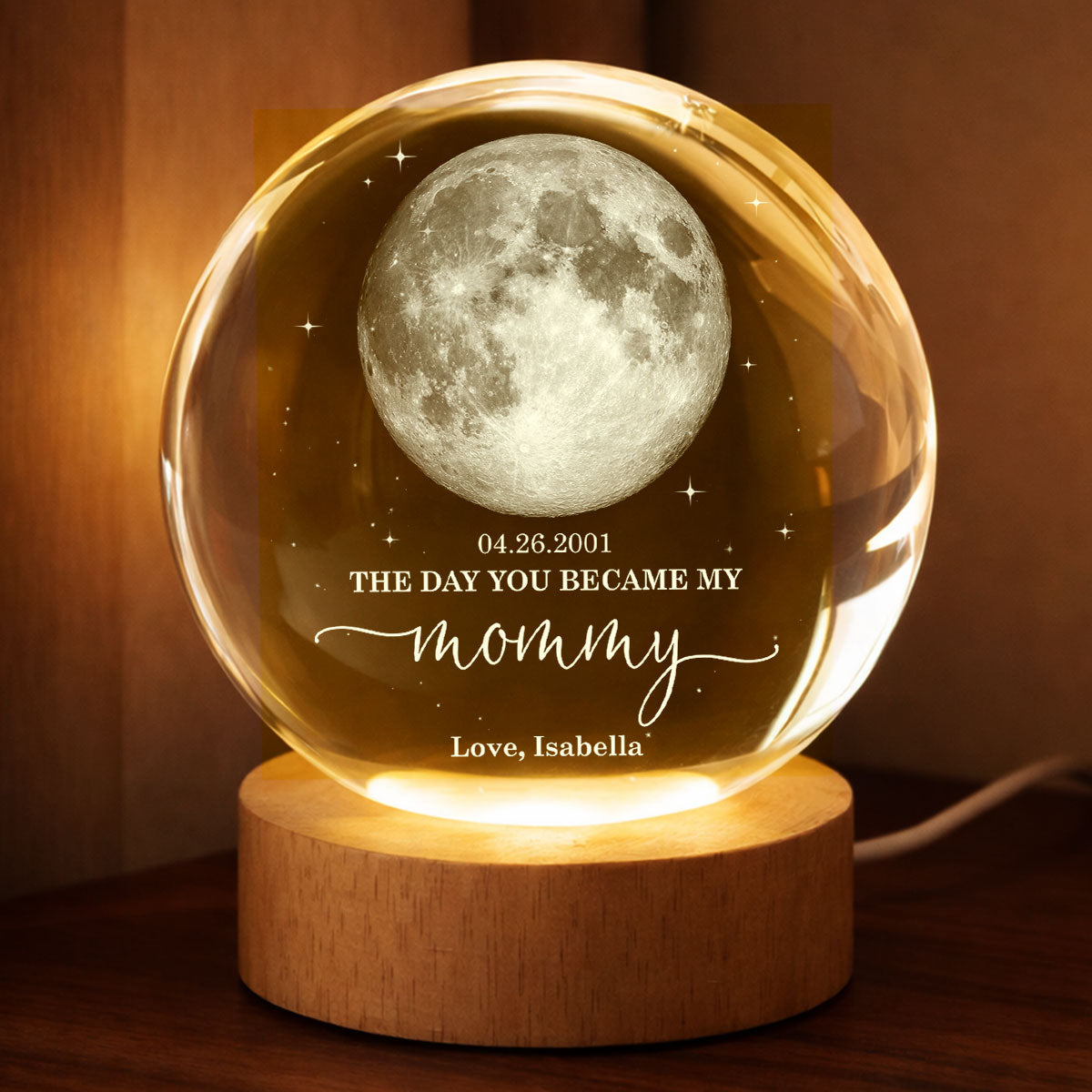 The Day You Became My Mom Dad - Personalized Crystal Ball LED Night Light - Sentimental Gift for Mom, Dad