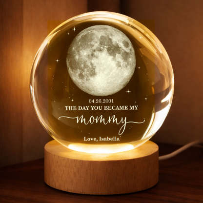 The Day You Became My Mom Dad - Personalized Crystal Ball LED Night Light - Sentimental Gift for Mom, Dad