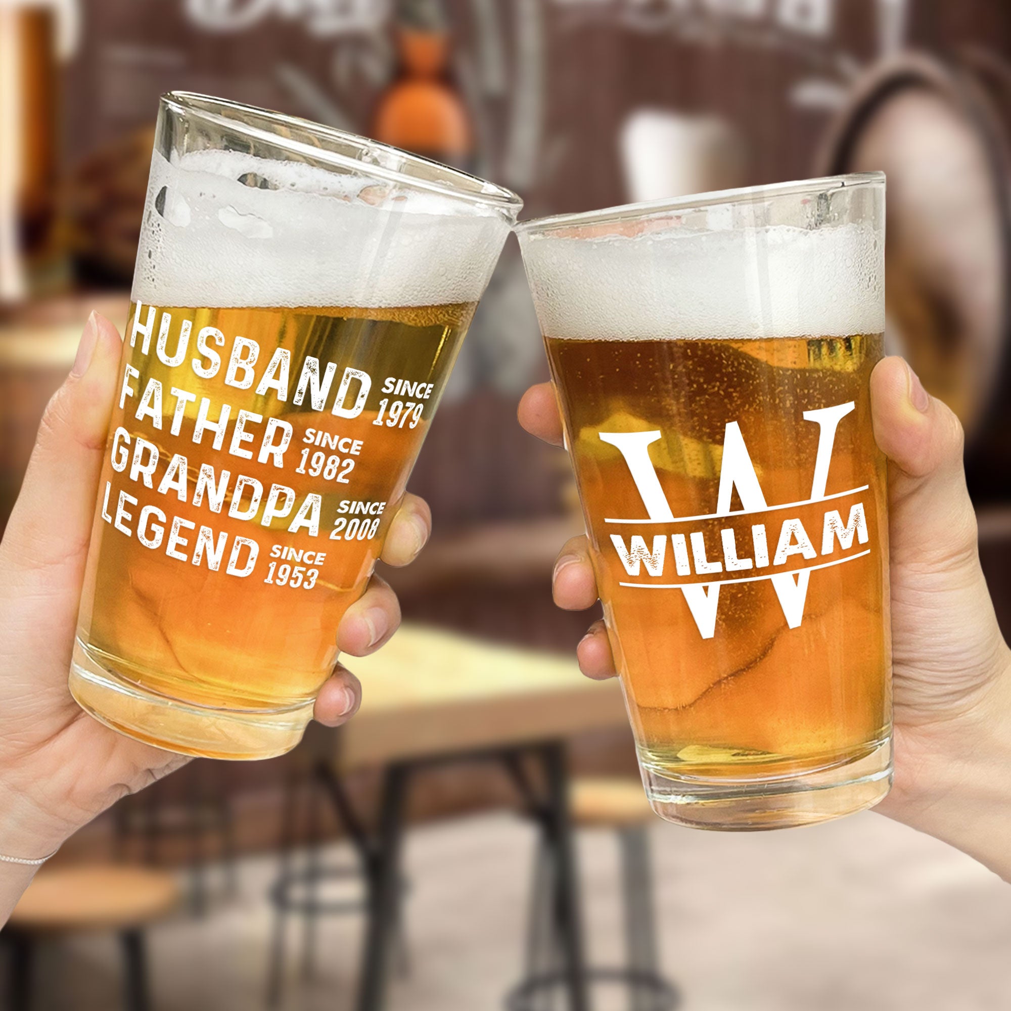 Husband Father Grandpa Legend Custom Name - Personalized Beer Glass
