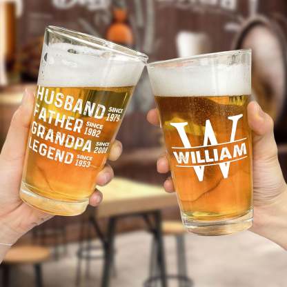 Husband Father Grandpa Legend Custom Name - Personalized Beer Glass