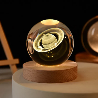 Seamless Glow Glass Sphere – Glowing Moon, Saturn & Galaxy Display, Pe