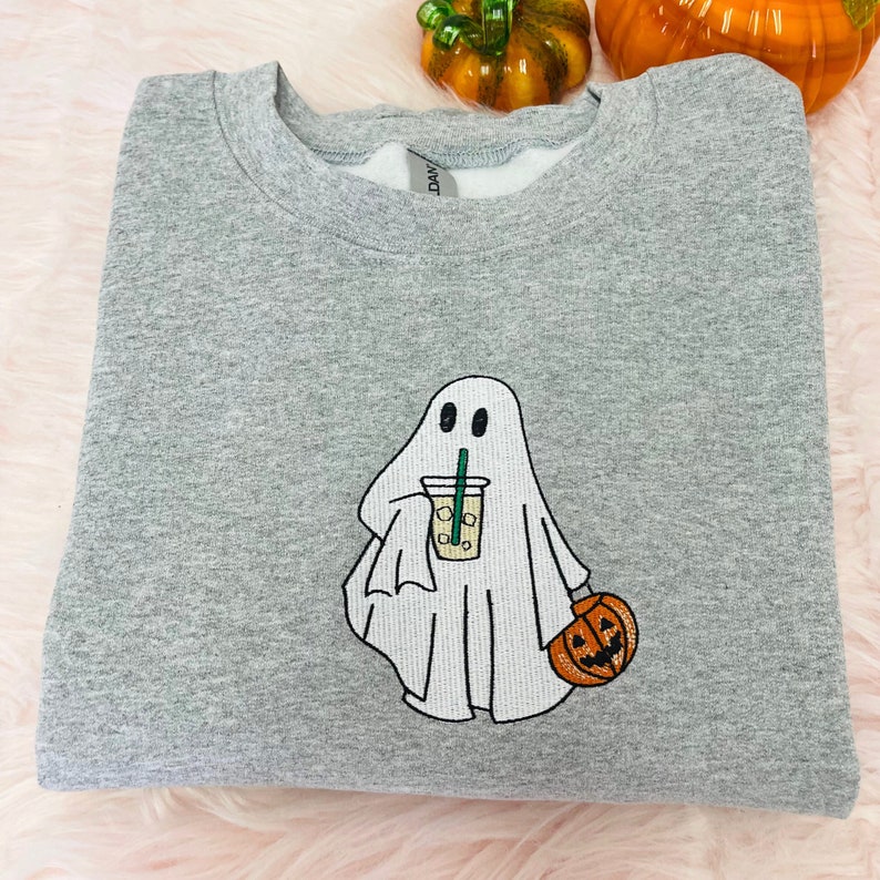 Custom Embroidered Ghost Drinking Sweatshirt