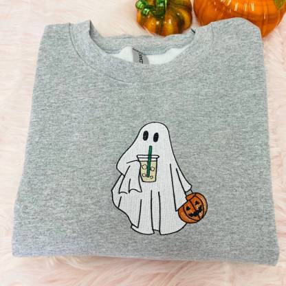 Custom Embroidered Ghost Drinking Sweatshirt