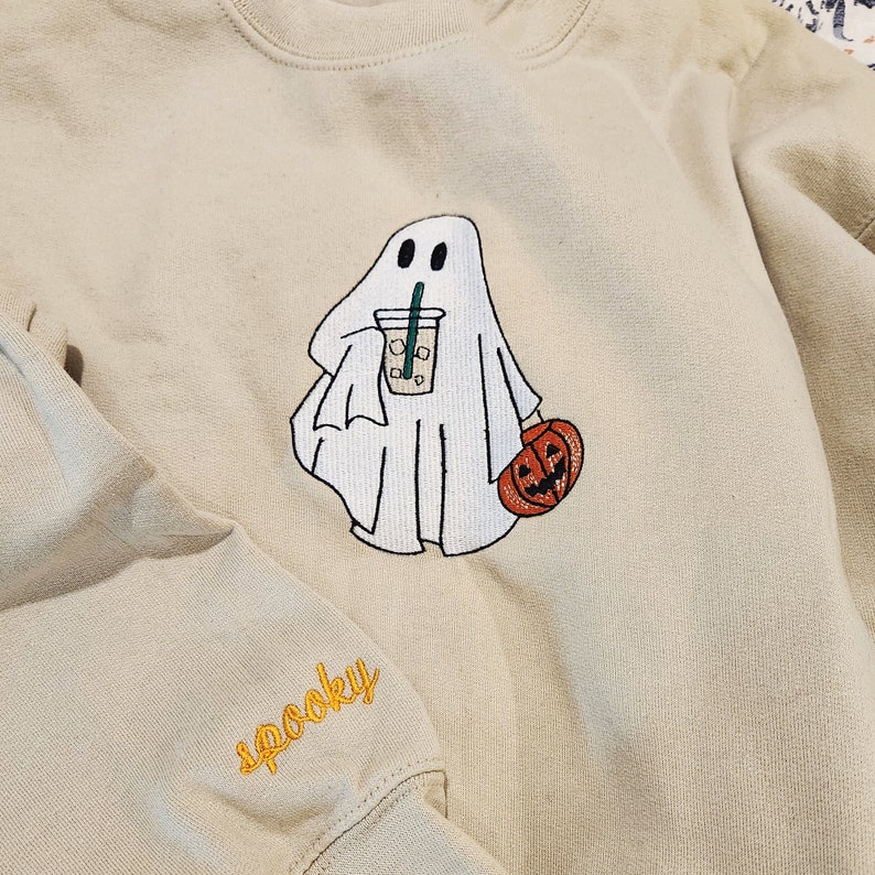Custom Embroidered Ghost Drinking Sweatshirt