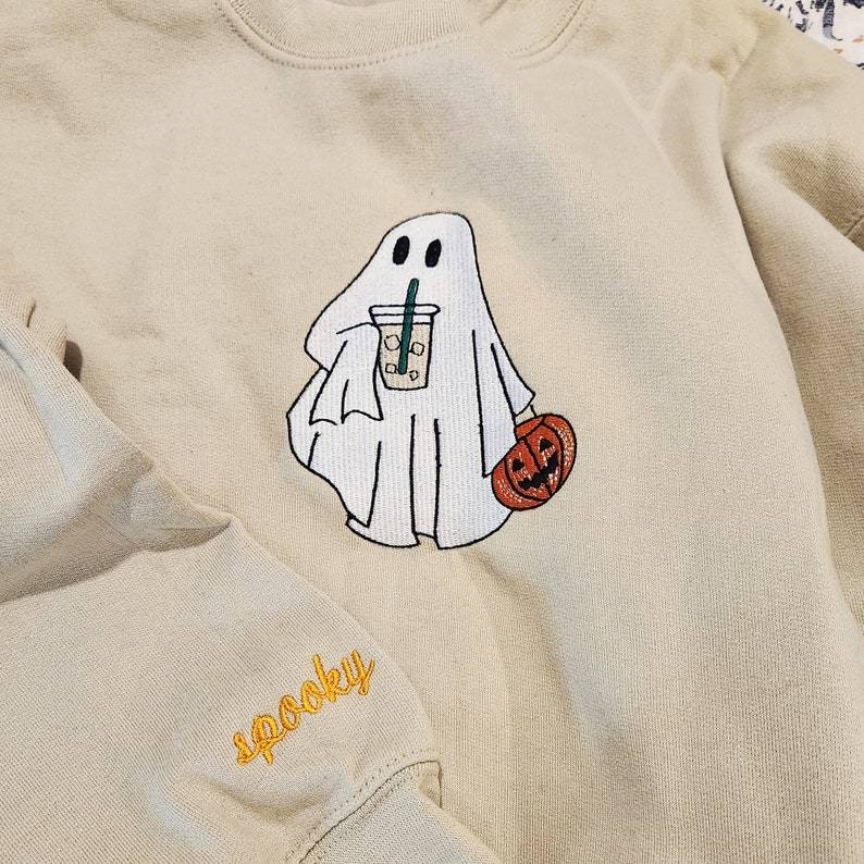 Custom Embroidered Ghost Drinking Sweatshirt