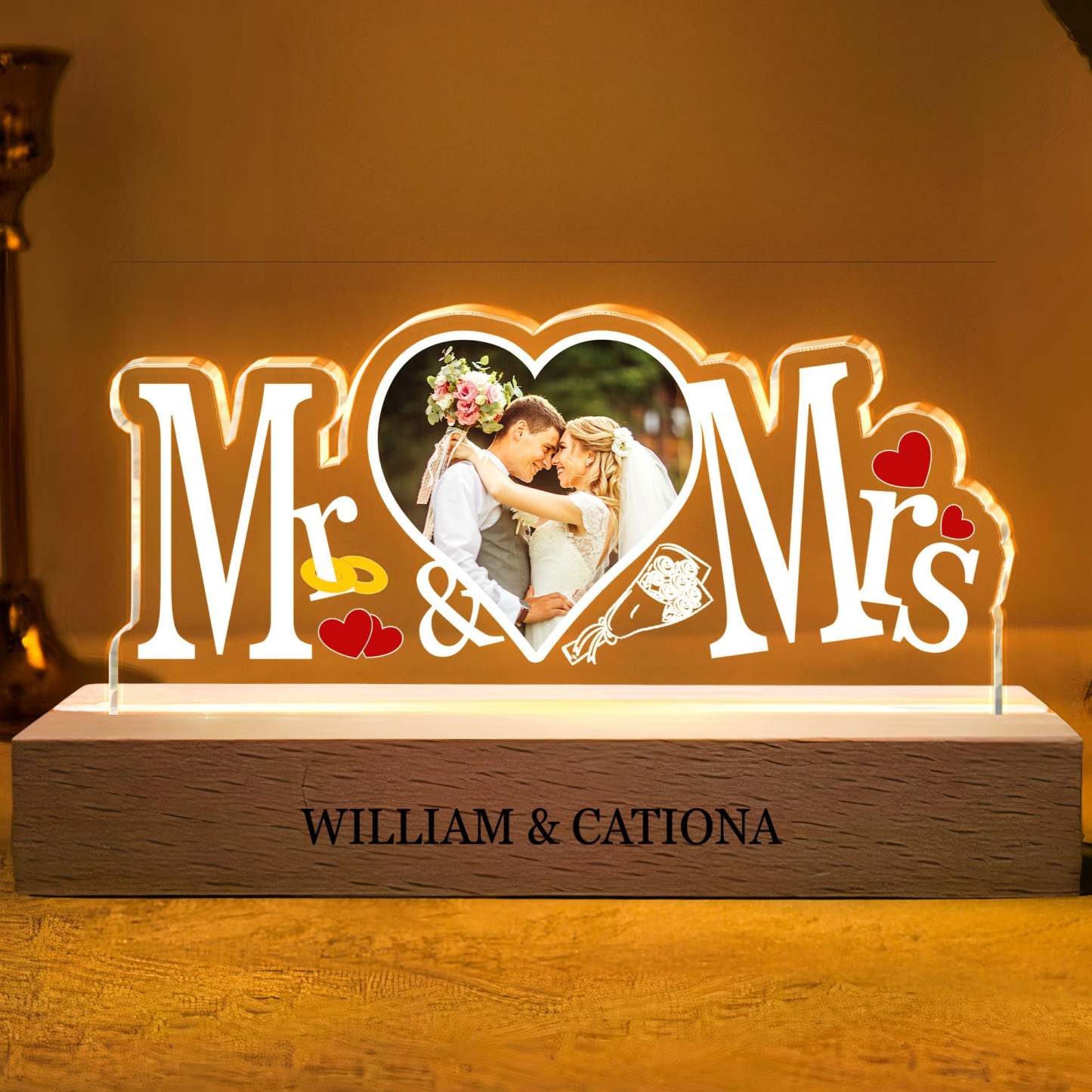 Happy Wedding Thank You For Binding Us Together - Personalized Photo LED Night Light