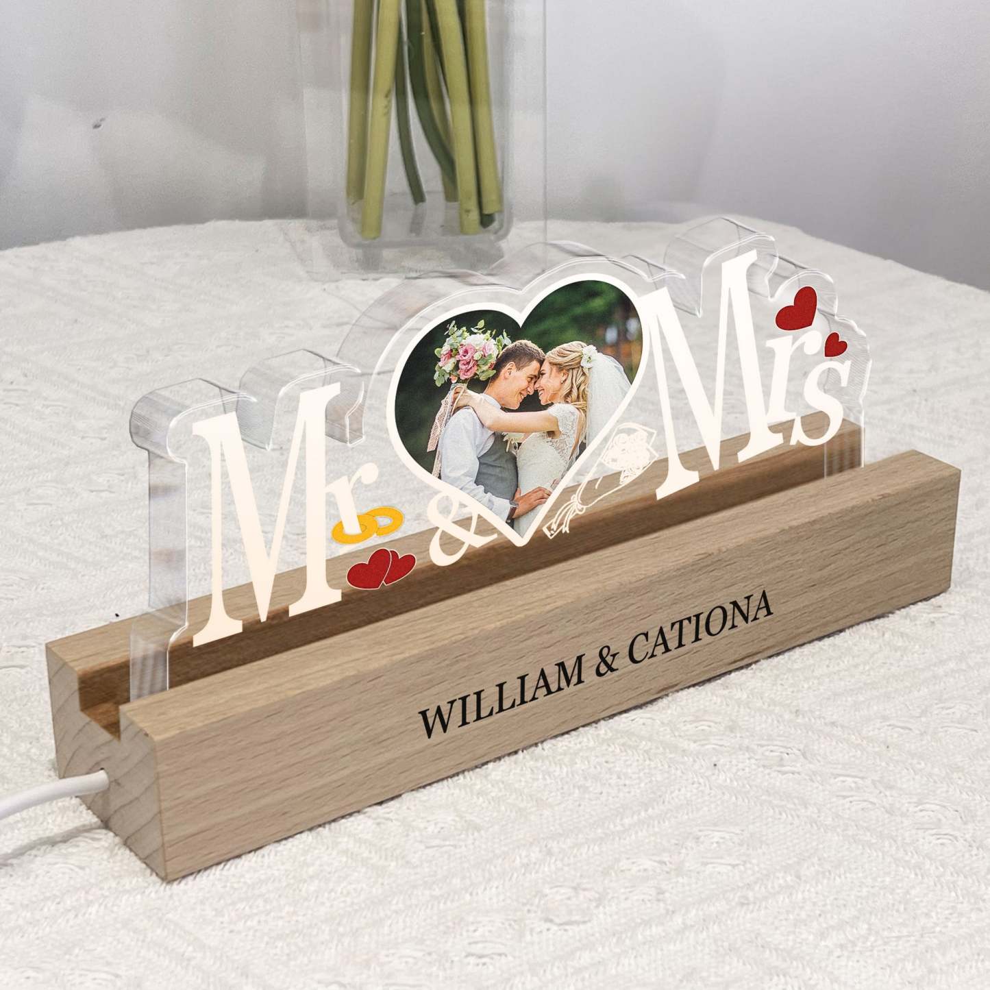 Happy Wedding Thank You For Binding Us Together - Personalized Photo LED Night Light