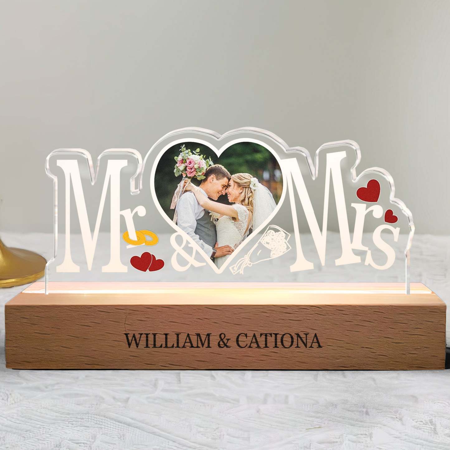 Happy Wedding Thank You For Binding Us Together - Personalized Photo LED Night Light