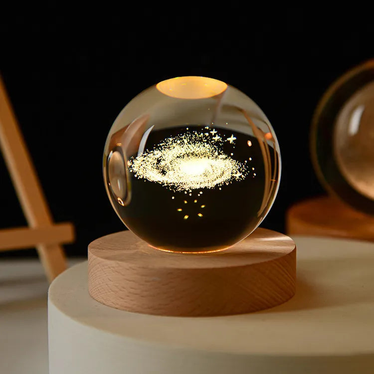 Seamless Glow Glass Sphere – Glowing Moon, Saturn & Galaxy Display, Perfect Couples Gift
