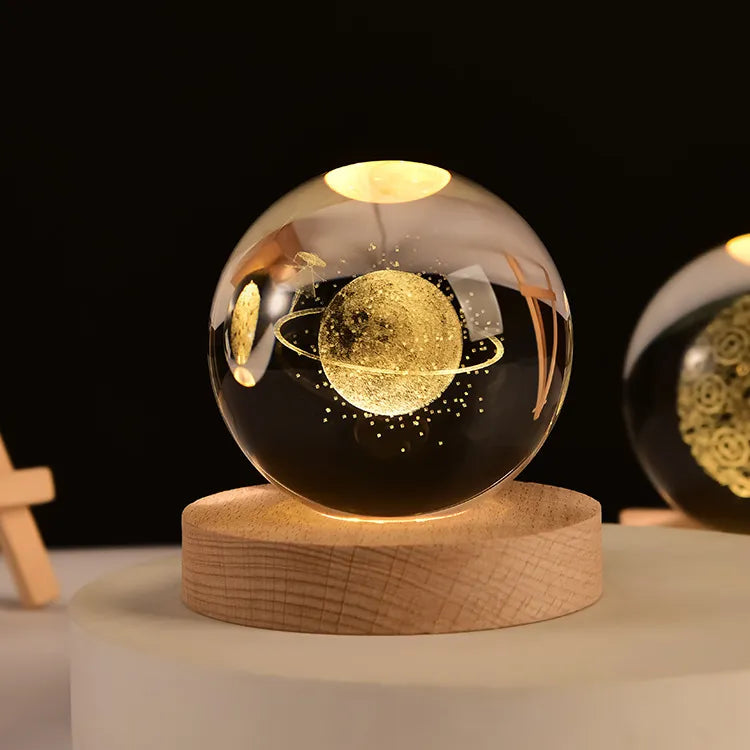 Seamless Glow Glass Sphere – Glowing Moon, Saturn & Galaxy Display, Perfect Couples Gift