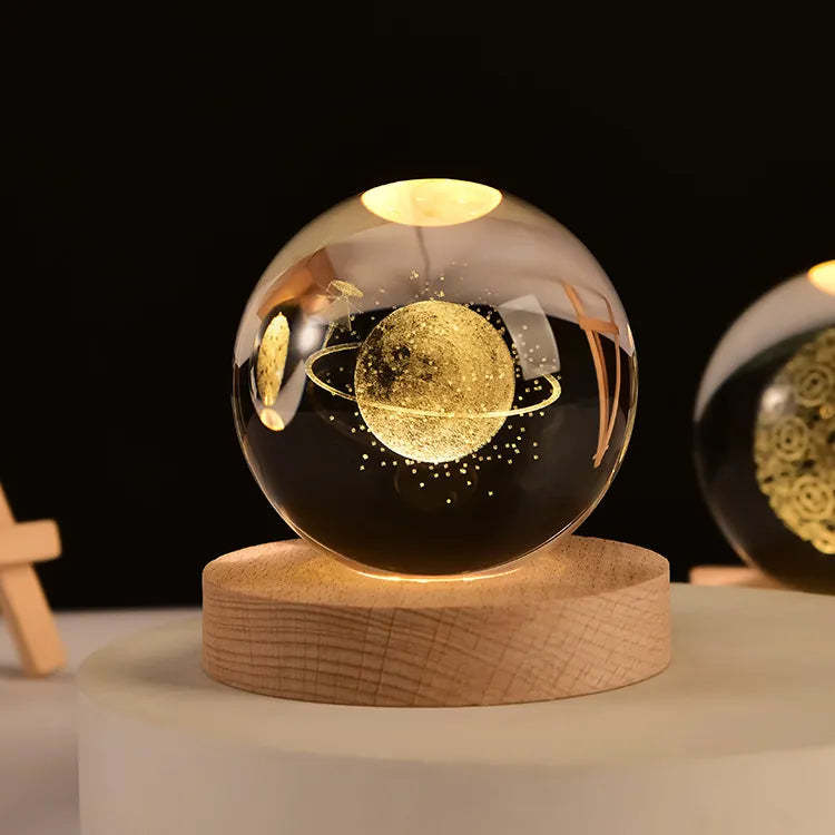 Seamless Glow Glass Sphere – Glowing Moon, Saturn & Galaxy Display, Perfect Couples Gift
