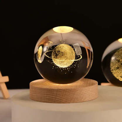 Seamless Glow Glass Sphere – Glowing Moon, Saturn & Galaxy Display, Perfect Couples Gift