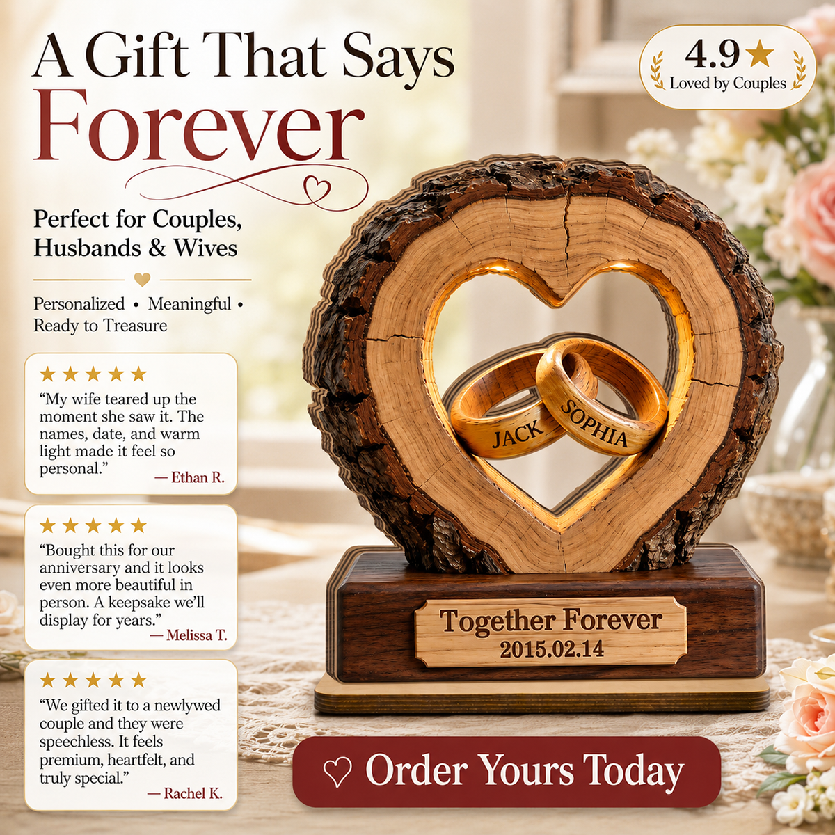 Together Forever Couple Anniversary 2D Flat Plaque - Personalized 2-Layered Wooden Plaque - Heartfelt Gift for Her, for Him