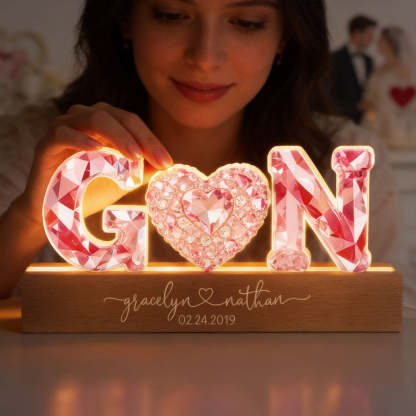 Couple Love Initial - Personalized Acrylic Block LED Night Light - Sentimental Anniversary, Valentine's Day Gift for her, for him