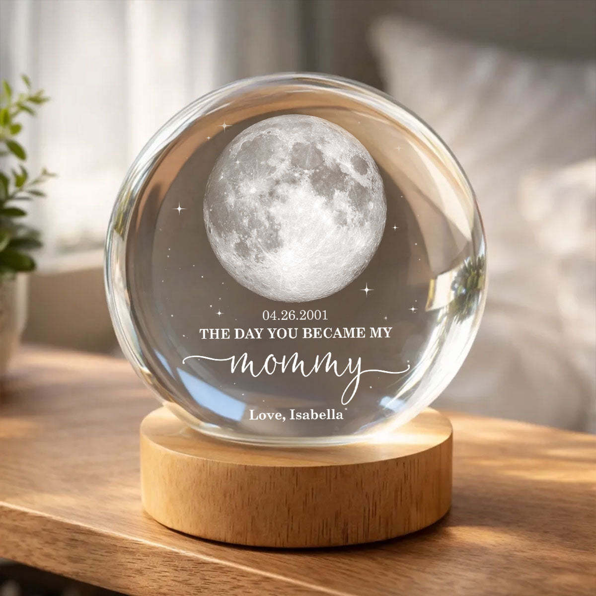 The Day You Became My Mom Dad - Personalized Crystal Ball LED Night Light - Sentimental Gift for Mom, Dad