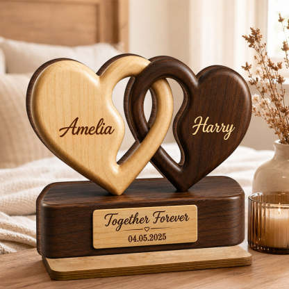 Interlocking Hearts – Personalized Couple Plaque, Custom Names & Date Keepsake Gift
