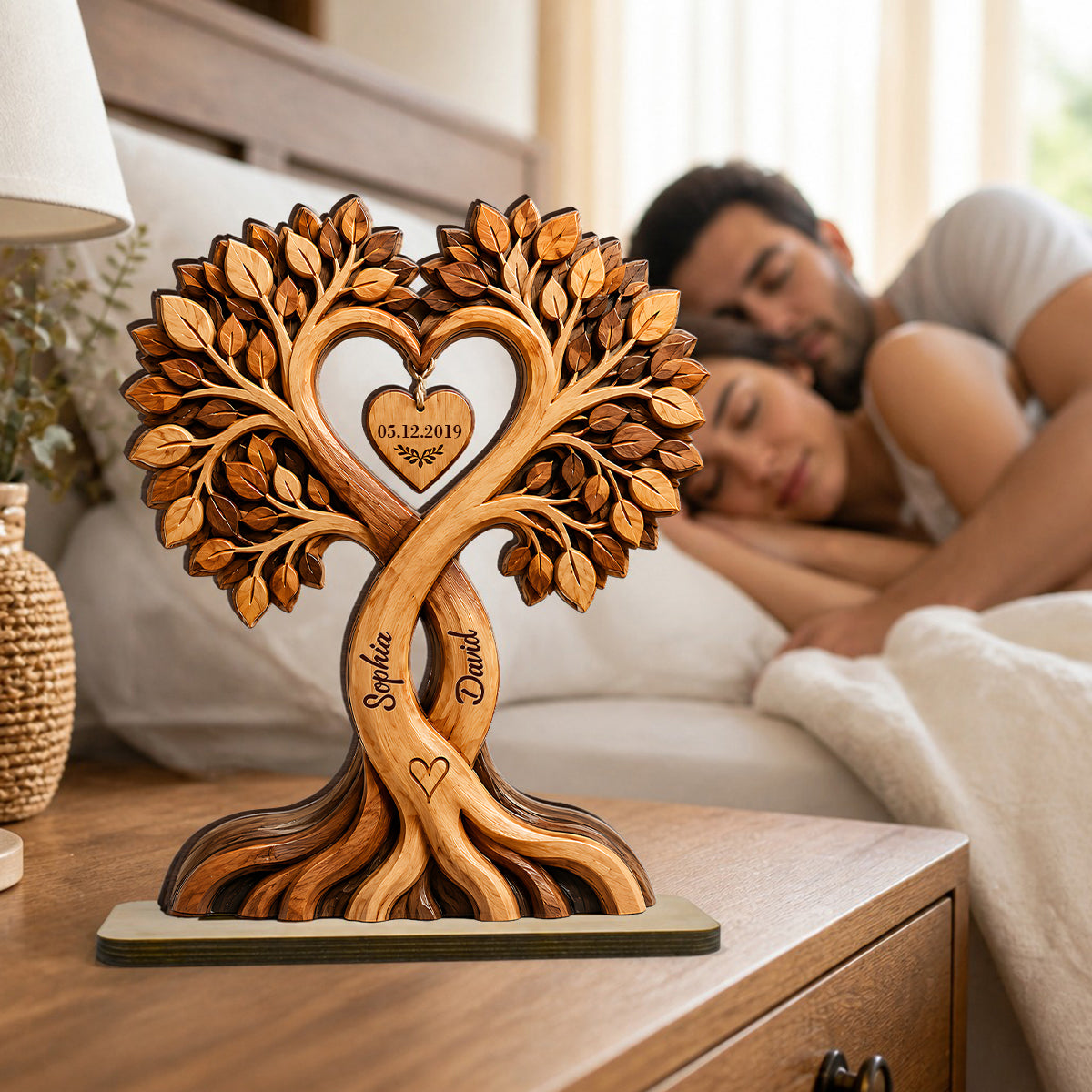 Personalized Couple Heart Tree Plaque – Custom Names & Anniversary Date Keepsake Gift