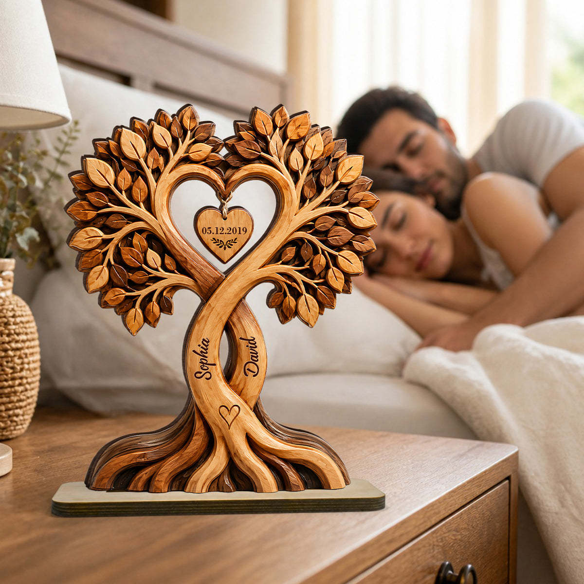 Personalized Couple Heart Tree Plaque – Custom Names & Anniversary Date Keepsake Gift