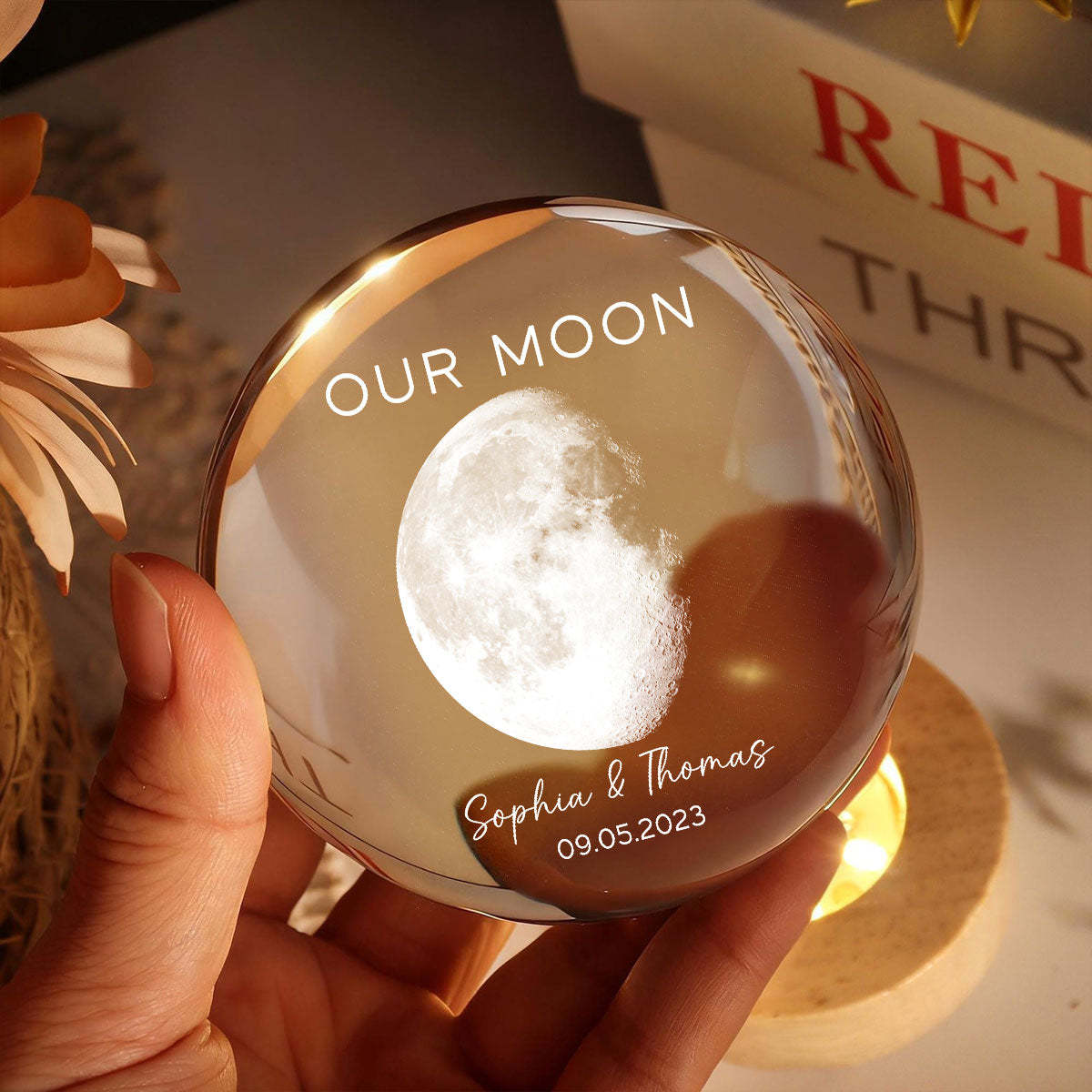 Our Moon Special Day Custom Moon Phase - Personalized Crystal Ball LED Night Light - Valentine's Day Gift For Couple