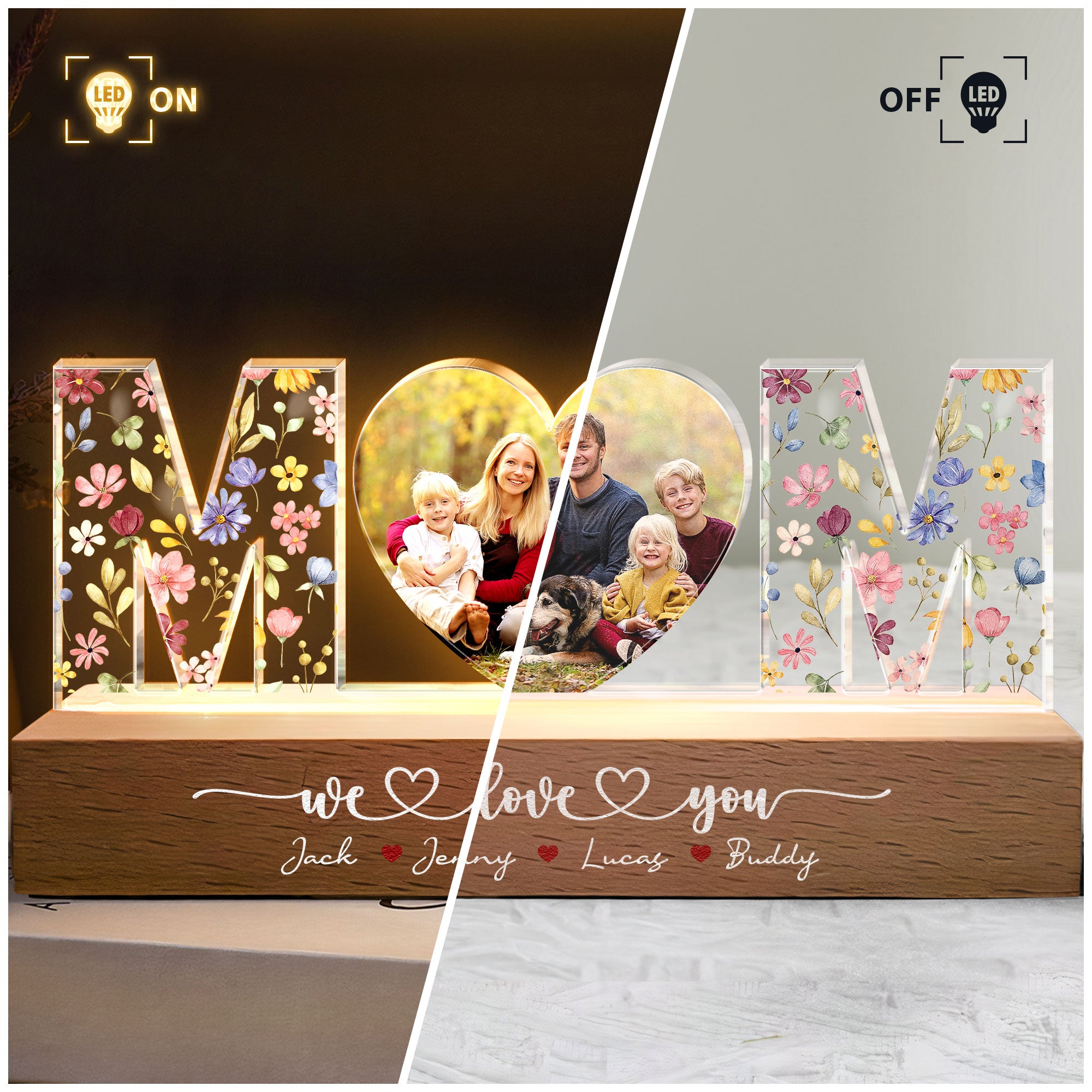 We Love You Mom Gift For Her - Persoanlized Photo LED Night Light