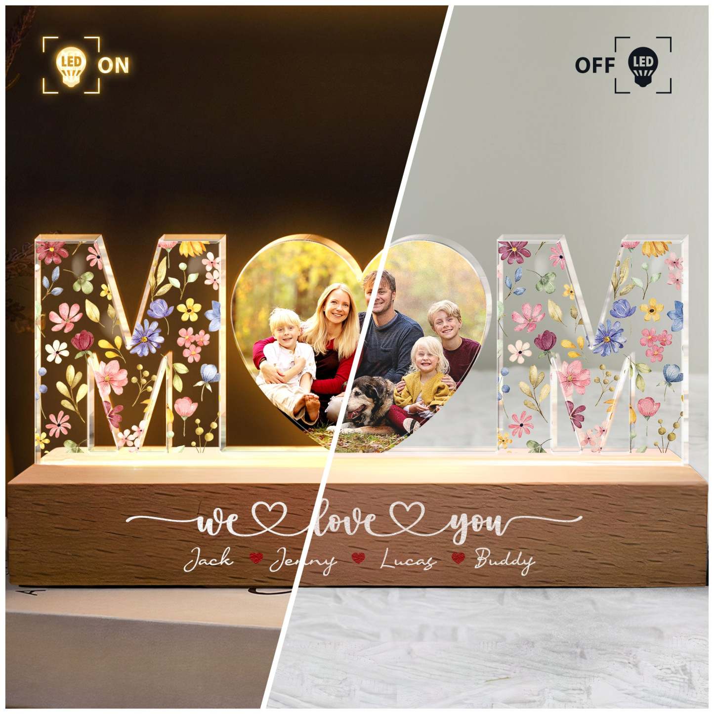 We Love You Mom Gift For Her - Persoanlized Photo LED Night Light