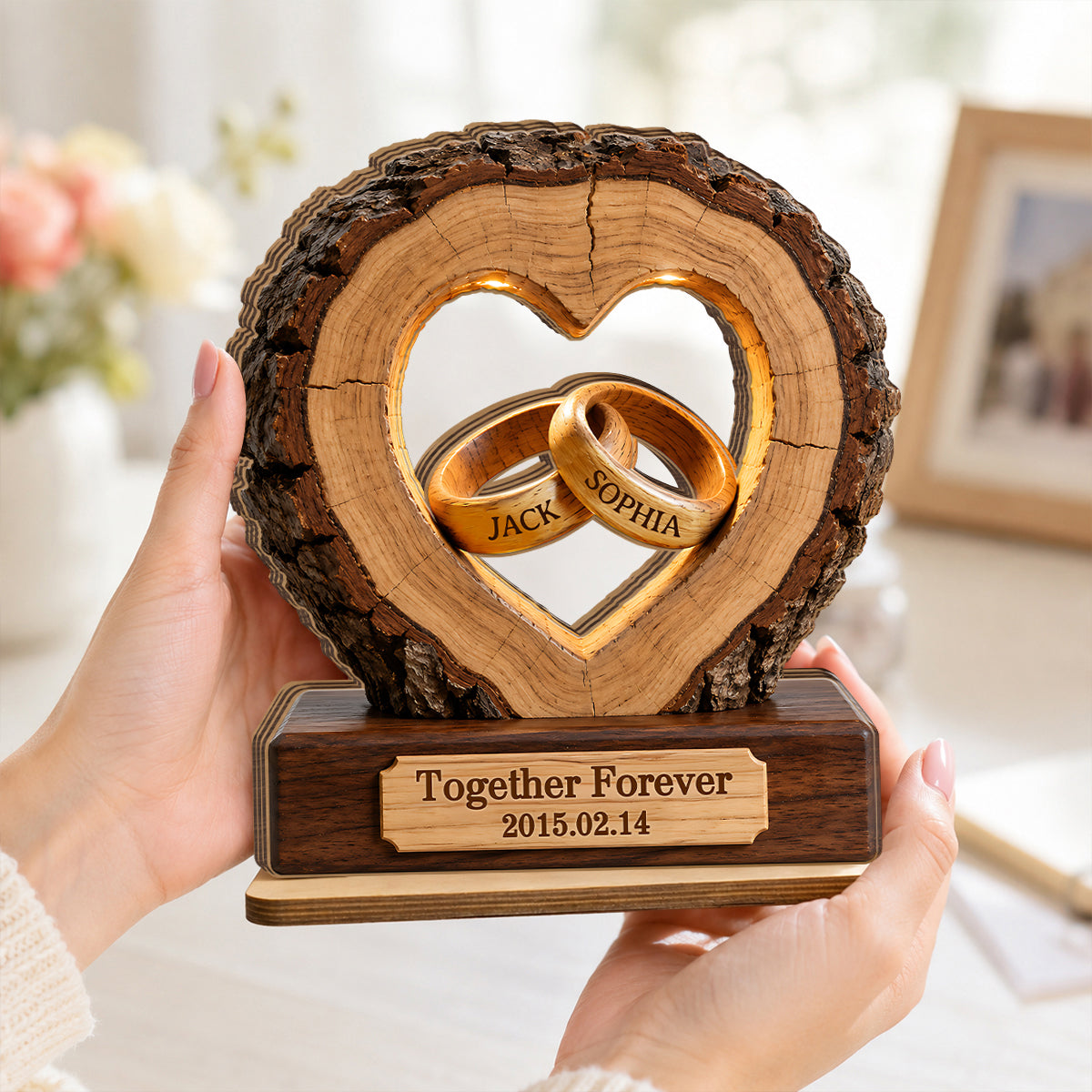 Together Forever Couple Anniversary 2D Flat Plaque - Personalized 2-Layered Wooden Plaque - Heartfelt Gift for Her, for Him