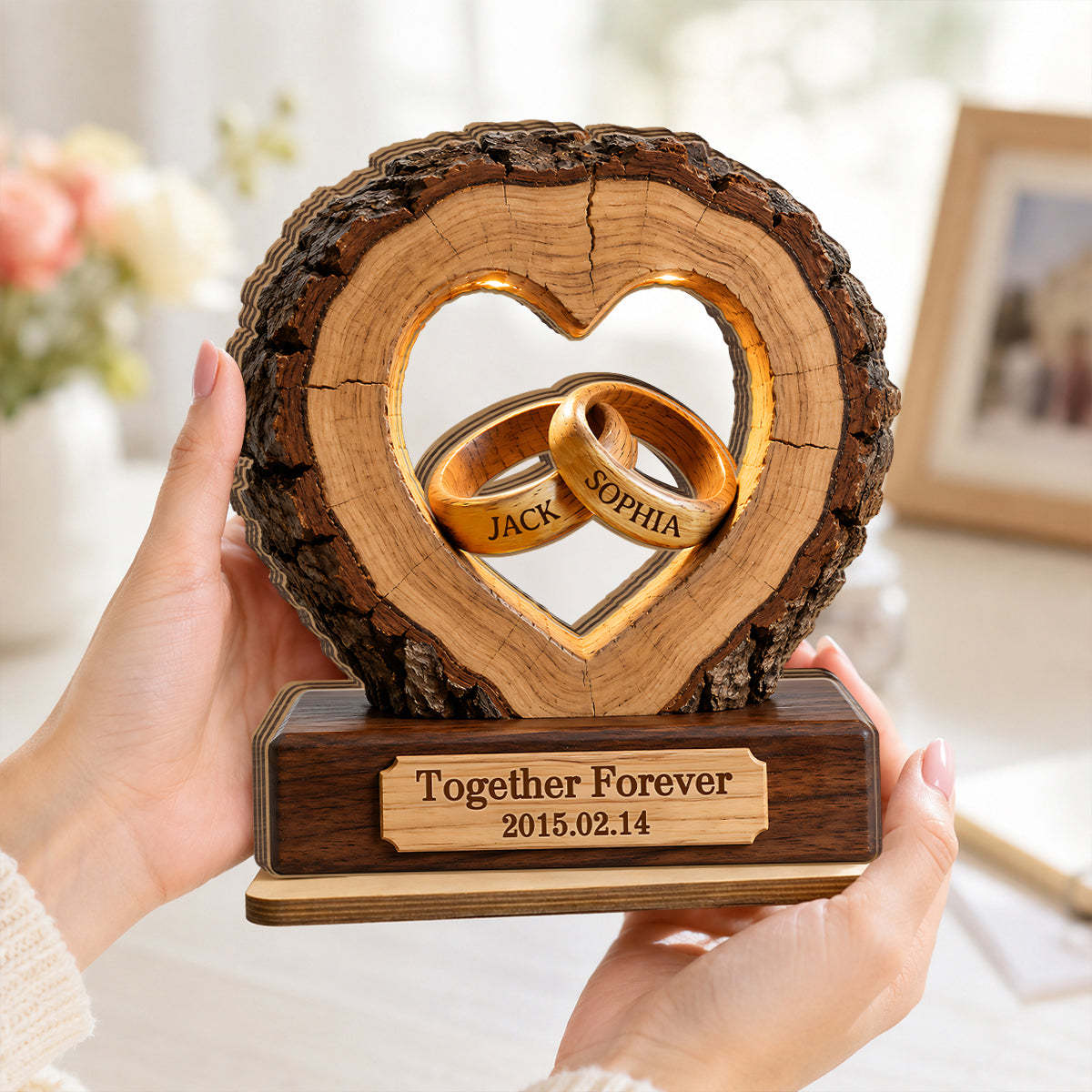 Together Forever Couple Anniversary 2D Flat Plaque - Personalized 2-Layered Wooden Plaque - Heartfelt Gift for Her, for Him