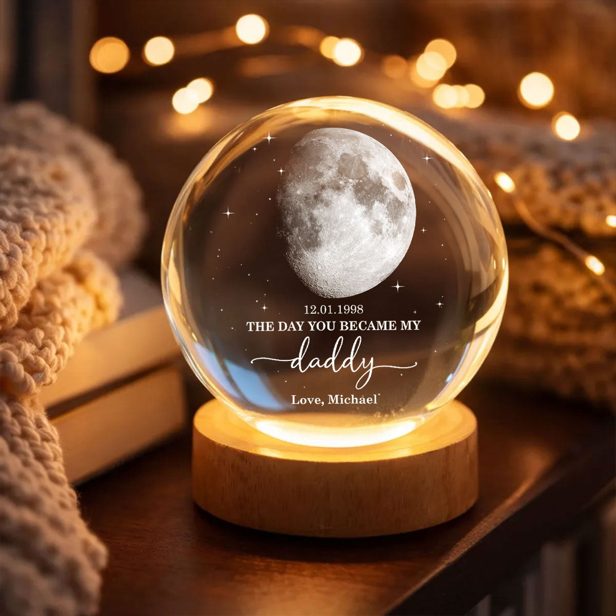The Day You Became My Mom Dad - Personalized Crystal Ball LED Night Light - Sentimental Gift for Mom, Dad