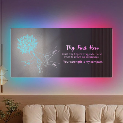 (Tulip, Rose & Carnation) Personalized Mom Holding Hands Mirror Light - Custom Mother‘s Day Gifts for Mom