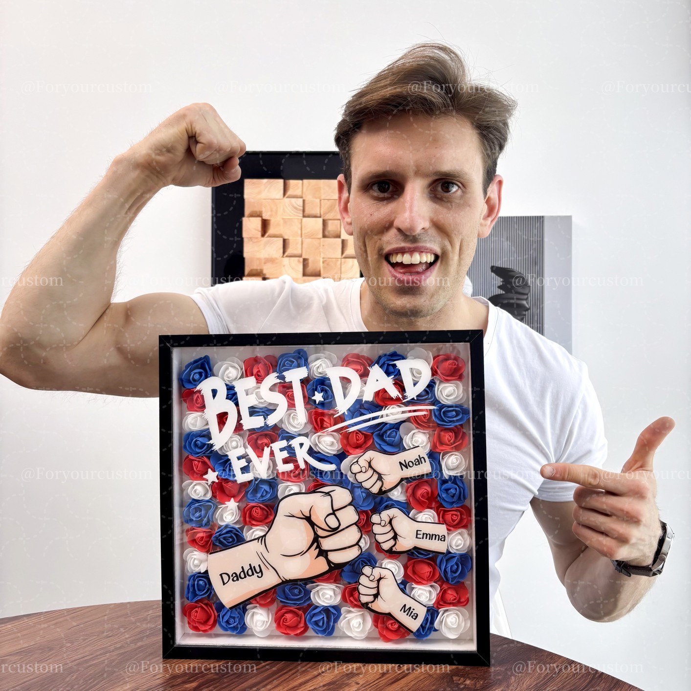 Best Dad Ever - Personalized Dad & Grandpa Flower Shadow Box with Names